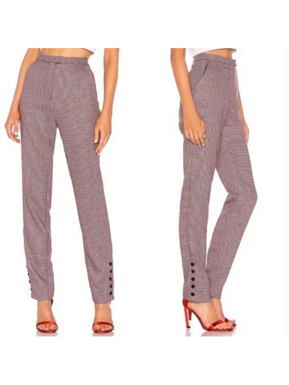 Revolve x LPA Trouser Pants Slim Revolve Plaid Houndstooth khaki and maroon XS